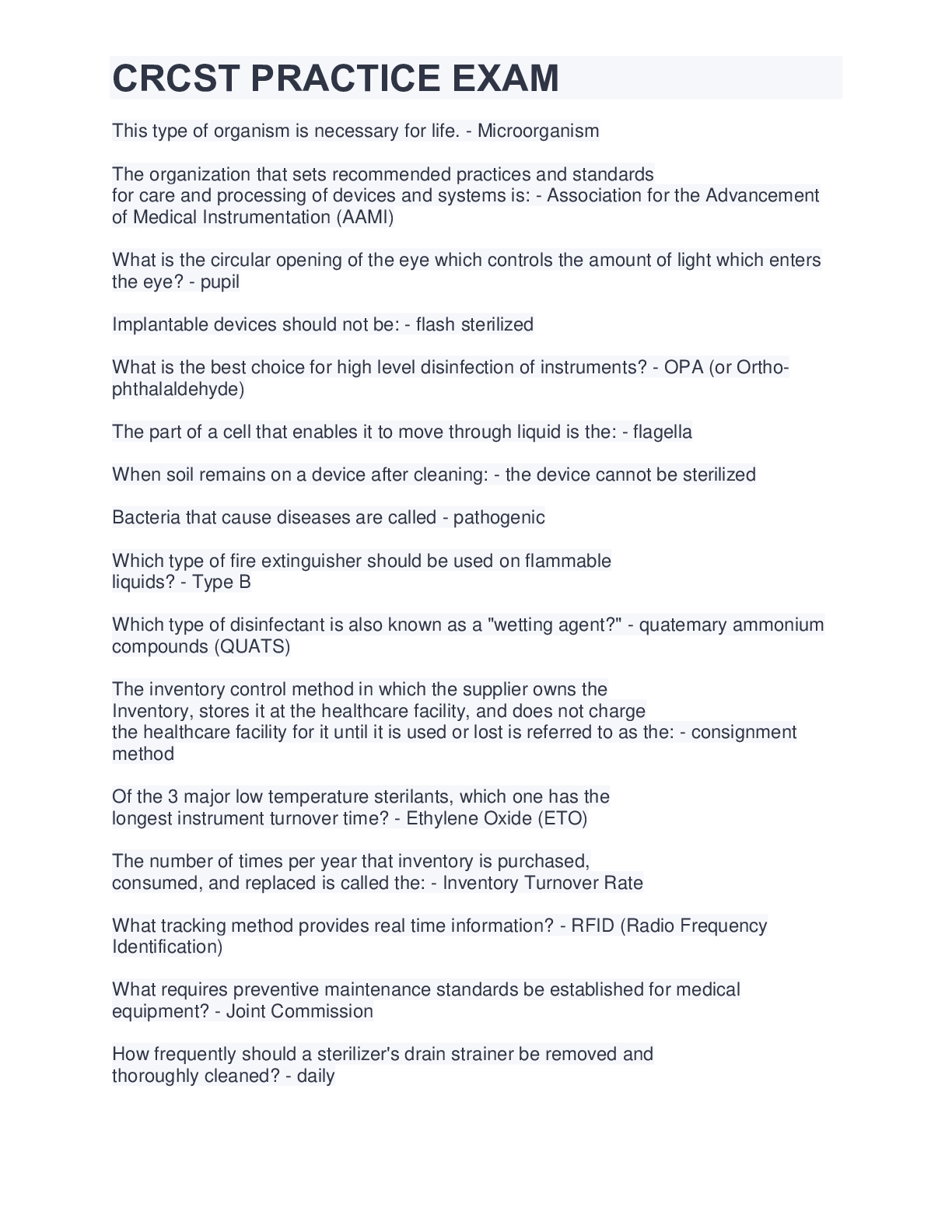 Preview image for CRCST PRACTICE EXAM